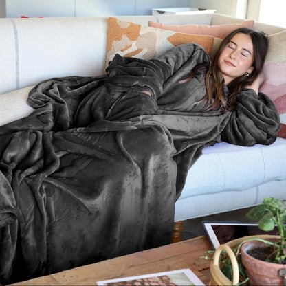 Tv-deken met mouwen en voorvak van zacht fleece - beeld 3