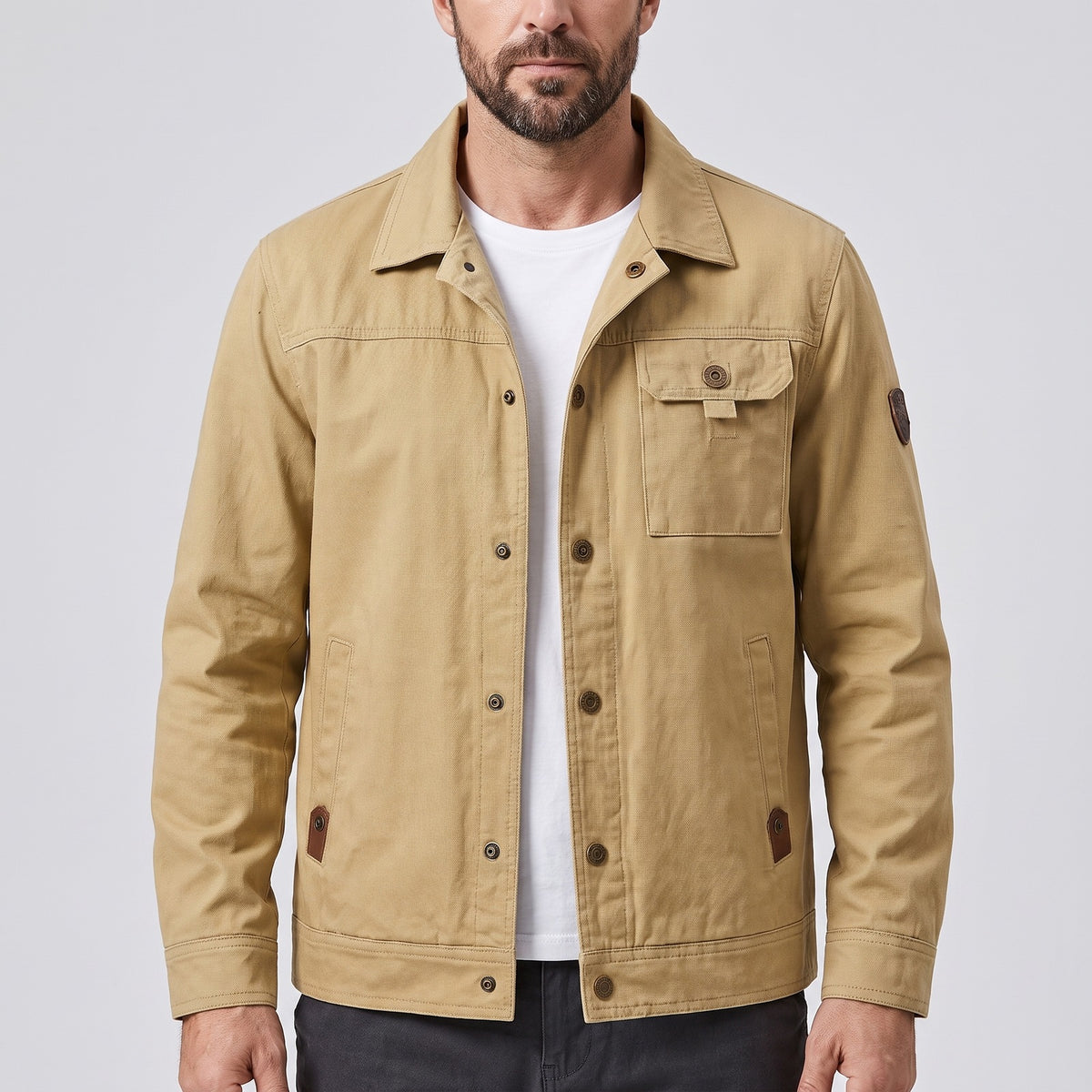 Utility herenjack met drukknopen en borstzak met klep - khaki