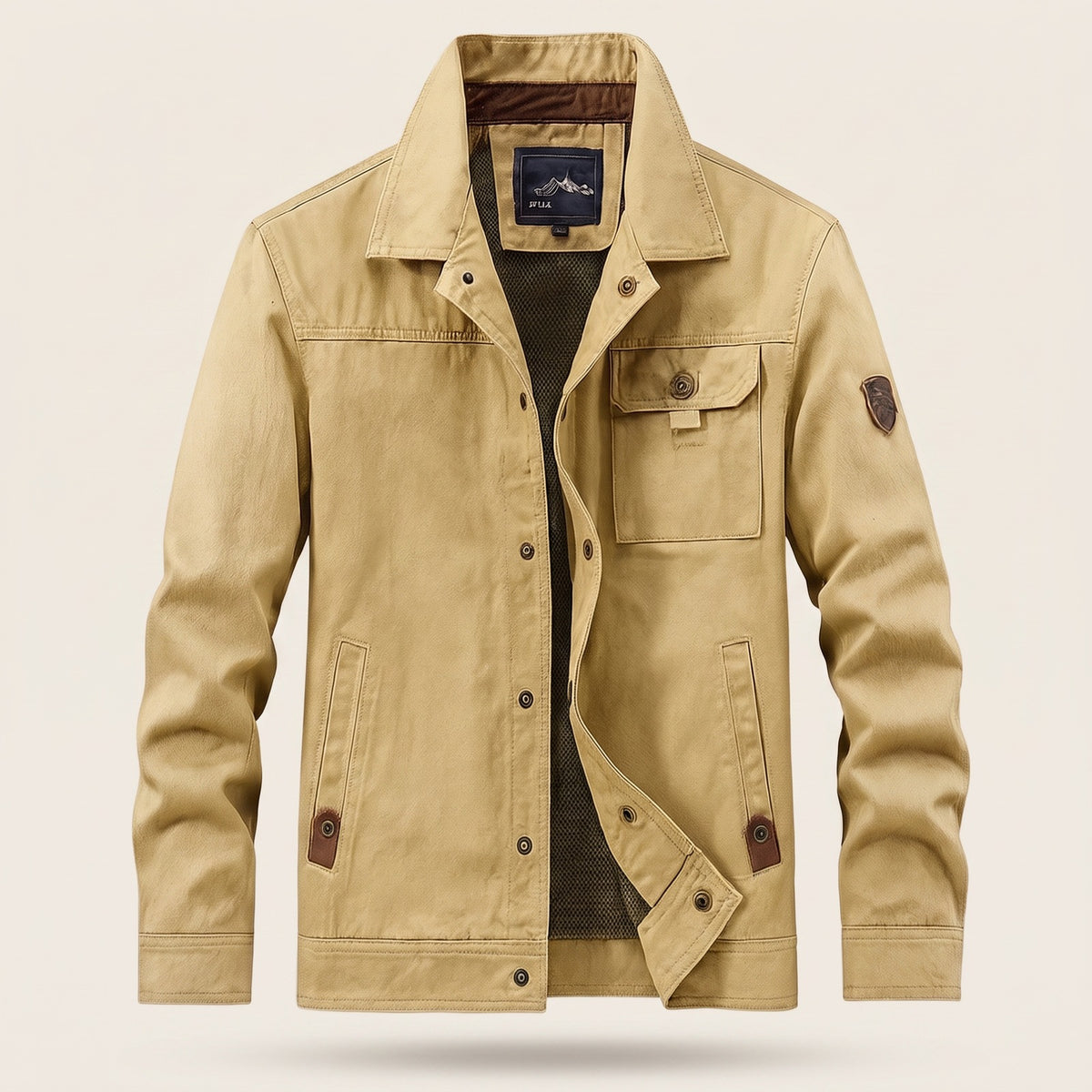 Utility herenjack met drukknopen en borstzak met klep - khaki