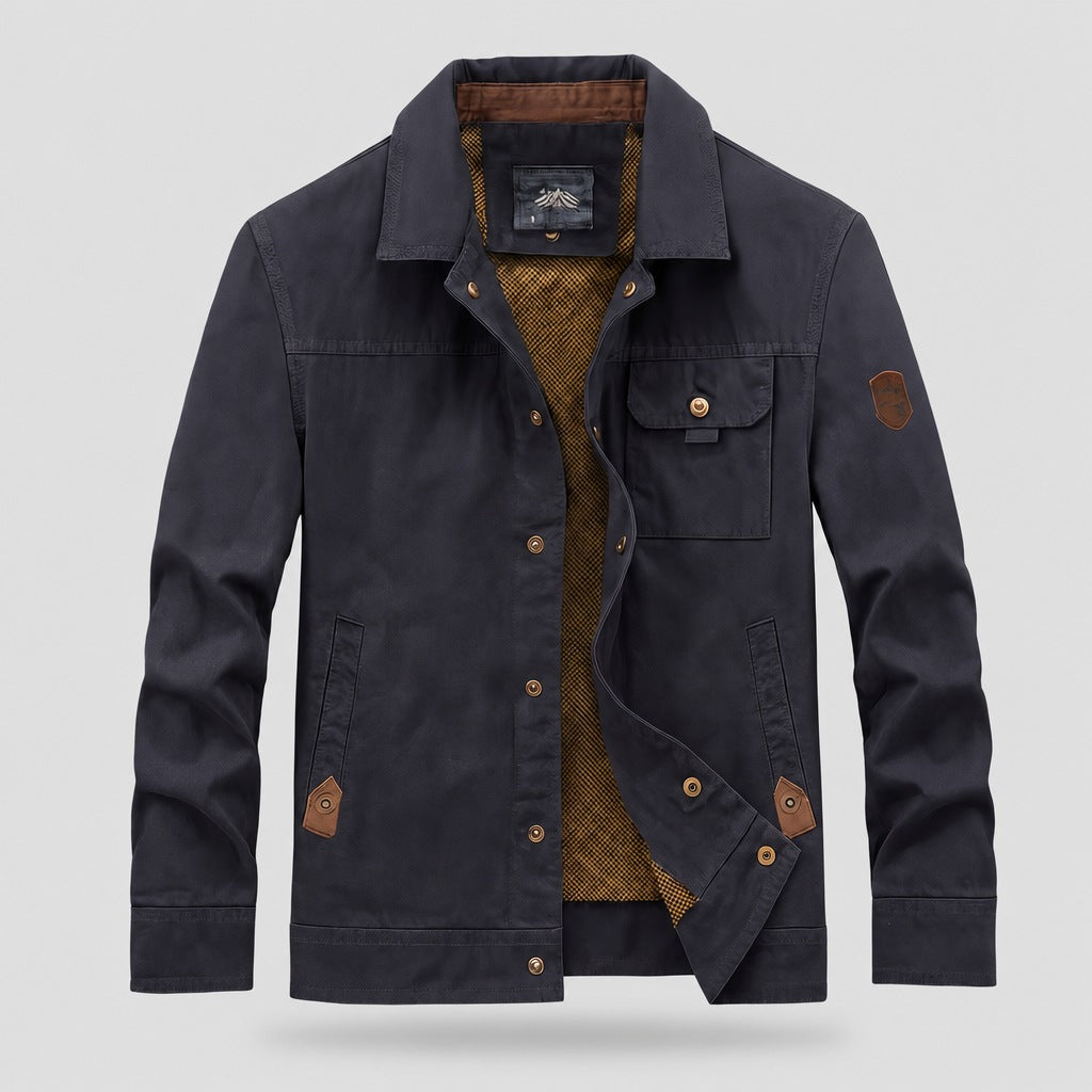 Utility herenjack met drukknopen en borstzak met klep - marineblauw