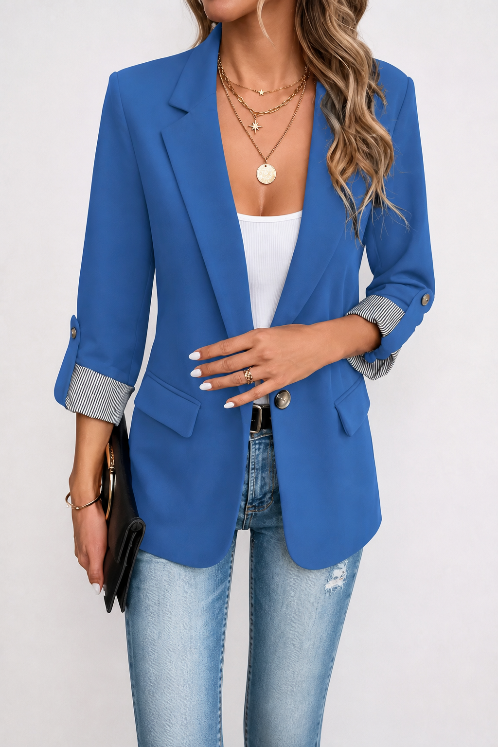 Blazer dames met omslagmouw in Kobaltblauw