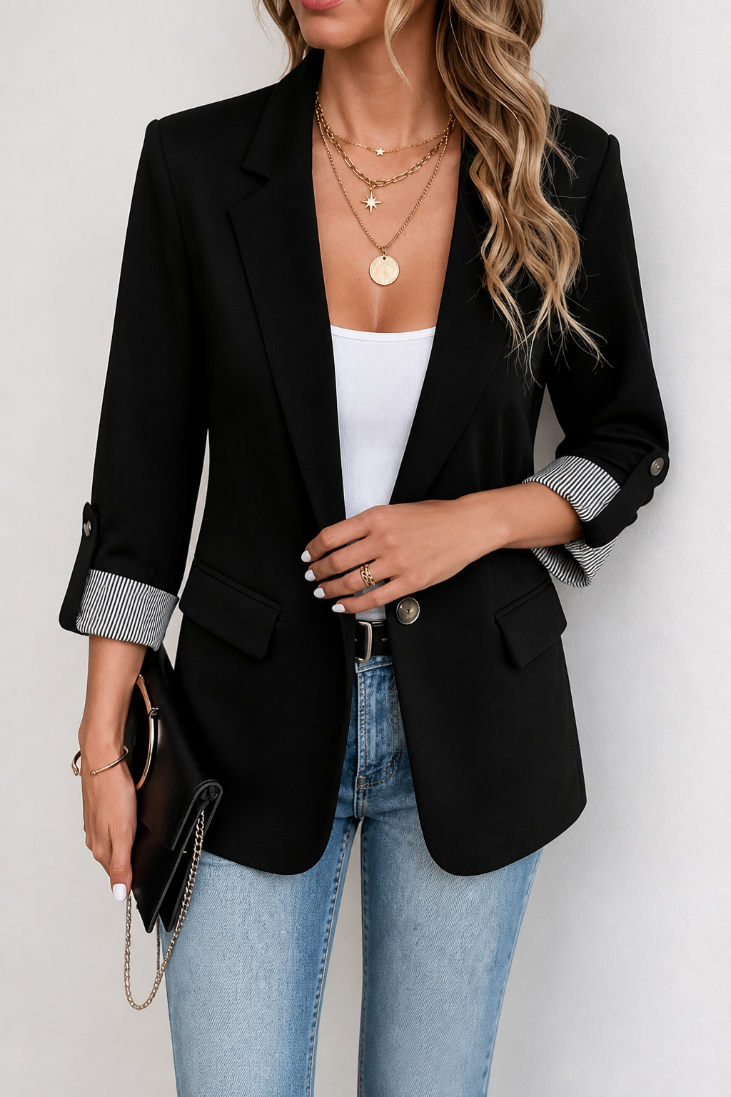 Blazer dames met omslagmouw in Zwart