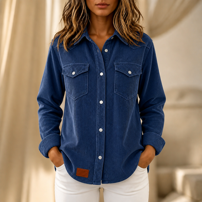 Overshirt dames in ribbreisel in Marineblauw