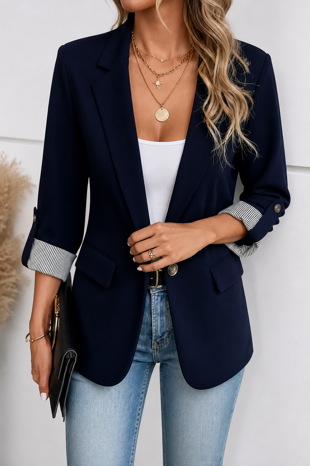 Blazer dames met omslagmouw in Marineblauw