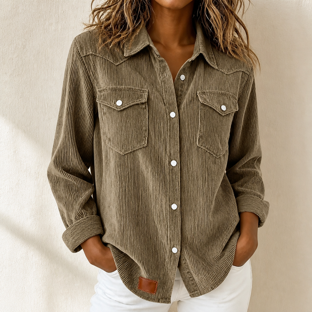 Overshirt dames in ribbreisel in Camel
