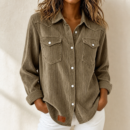 Overshirt dames in ribbreisel in Camel
