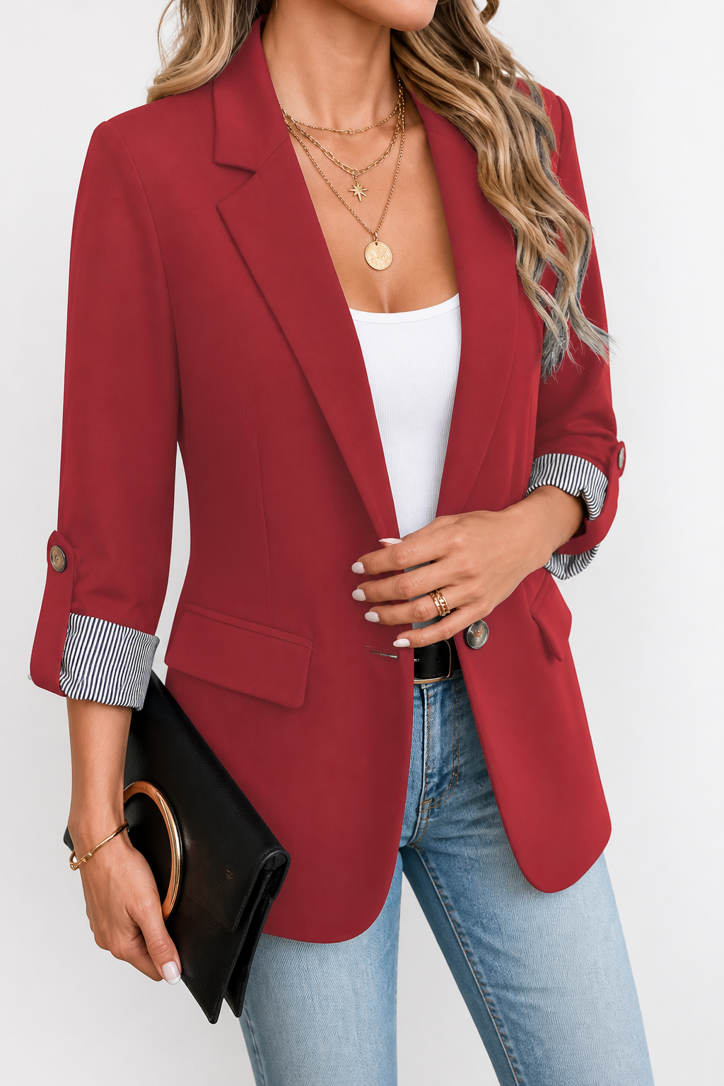 Blazer dames met omslagmouw in Rood