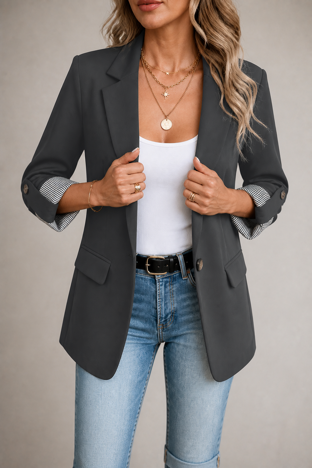 Blazer dames met omslagmouw in Donkergrijs