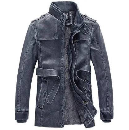 Heren Lange Leren Winterjas - Luxe Warmte en Tijdloze Stijl