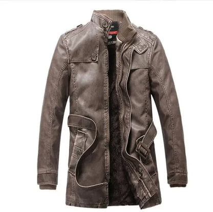 Heren Lange Leren Winterjas - Luxe Warmte en Tijdloze Stijl