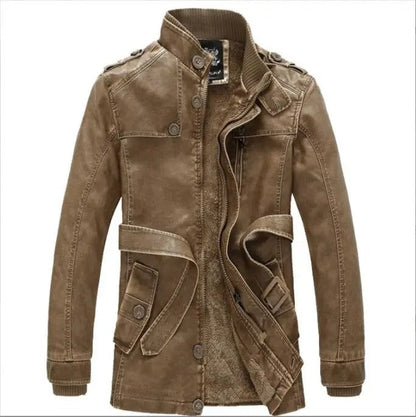 Heren Lange Leren Winterjas - Luxe Warmte en Tijdloze Stijl