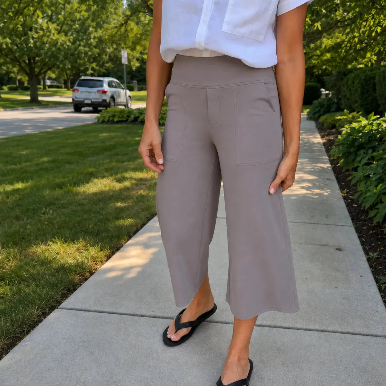 Wijde broek dames met hoge taille in Taupe
