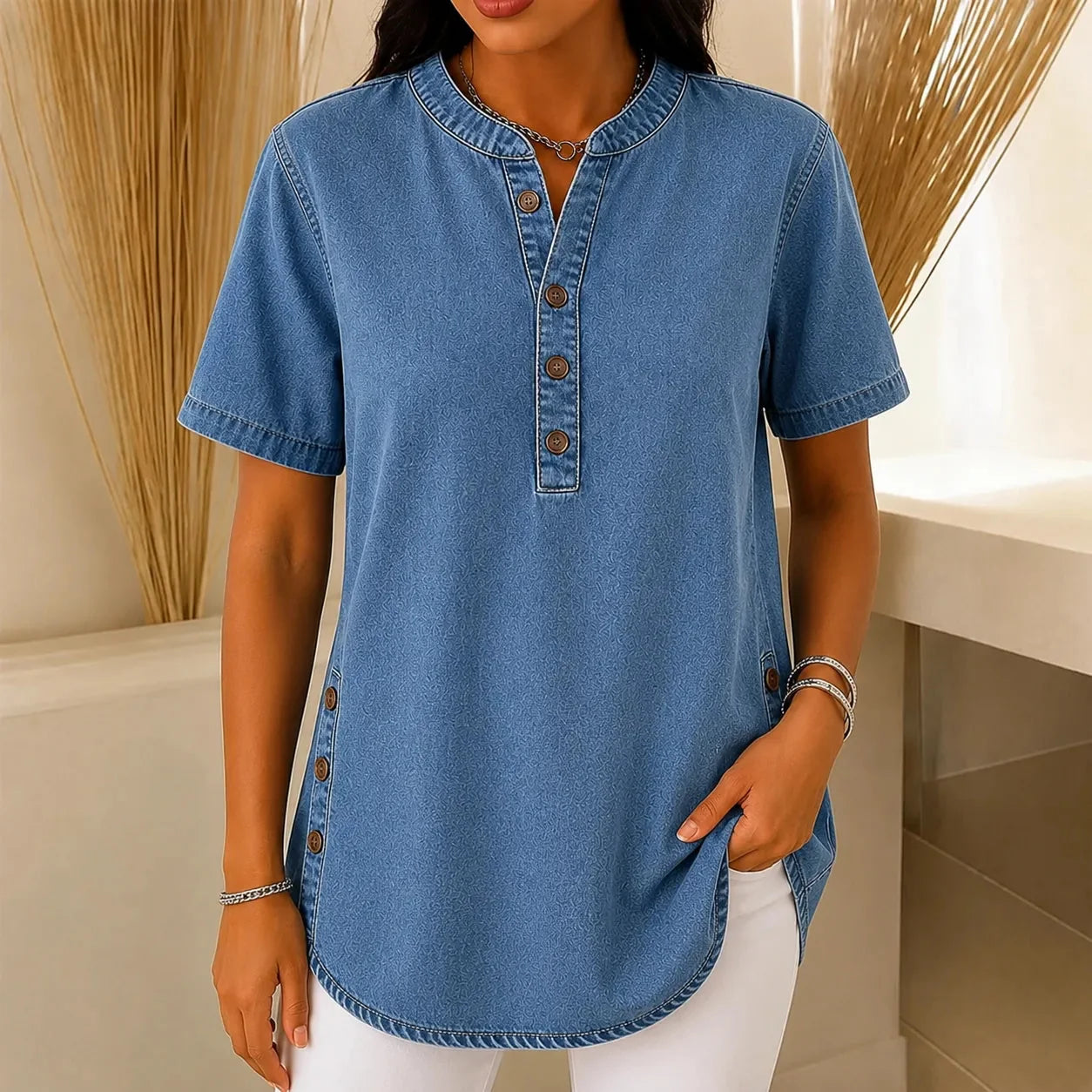 Tuniek dames in denimlook in Middenblauw