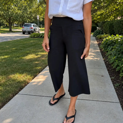Wijde broek dames met hoge taille in Zwart