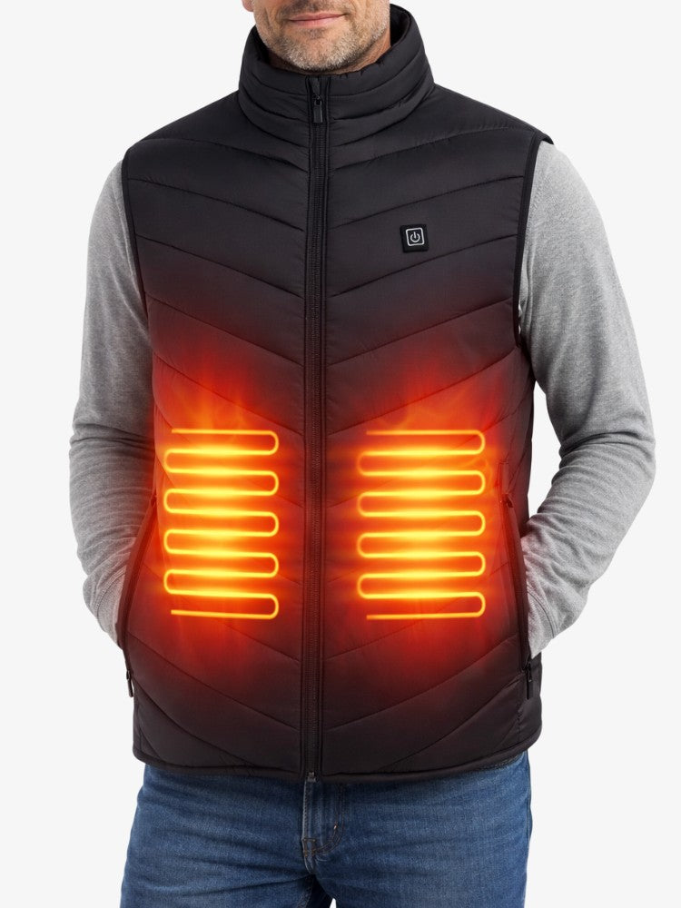 Verwarmde bodywarmer met opstaande kraag, rits en knop op de borst