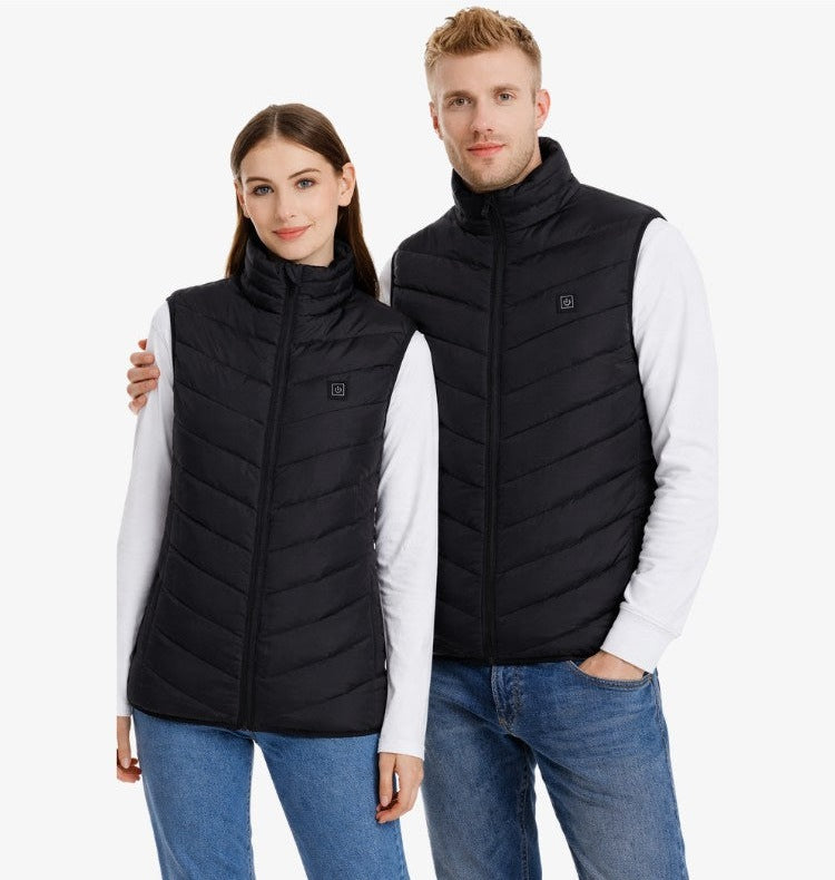 Verwarmde bodywarmer met opstaande kraag, rits en knop op de borst - beeld 2