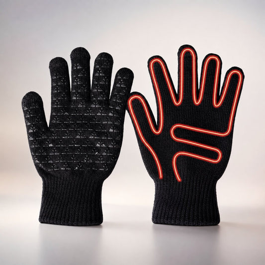 Verwarmde gebreide handschoenen met touchscreen en antislipgrip - zwart
