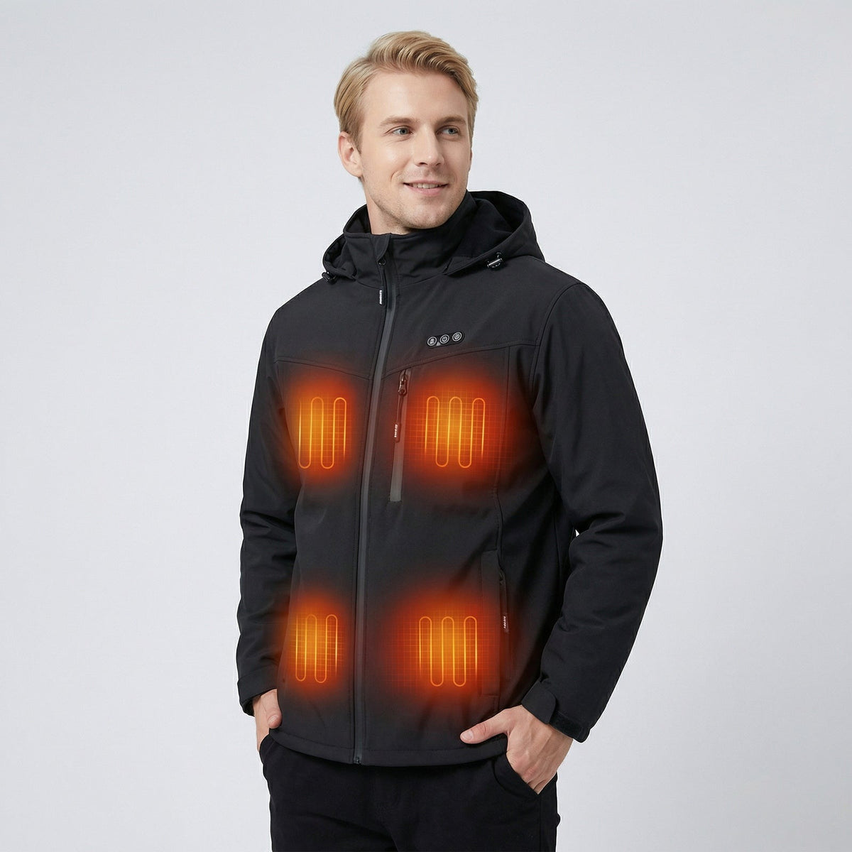 Verwarmde herenjas met capuchon en 8 warmtezones