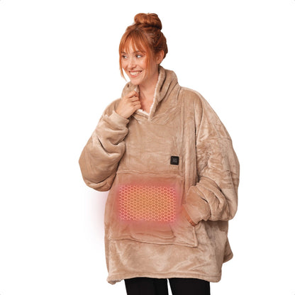 Verwarmde oversized hoodie met capuchon en aan/uit-knop op de borst
