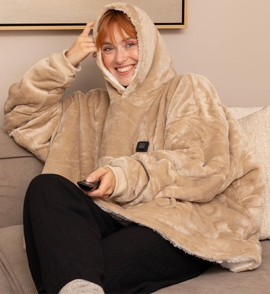 Verwarmde oversized hoodie met capuchon en aan/uit-knop op de borst - beeld 2