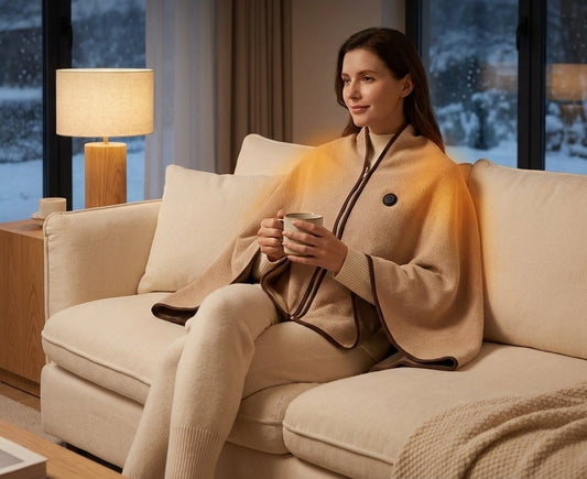 Verwarmde omslagdeken als cape met USB en drie warmtestanden - beeld 2