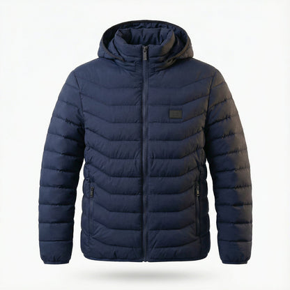 Verwarmde pufferjas met capuchon voor dames en heren - donkerblauw
