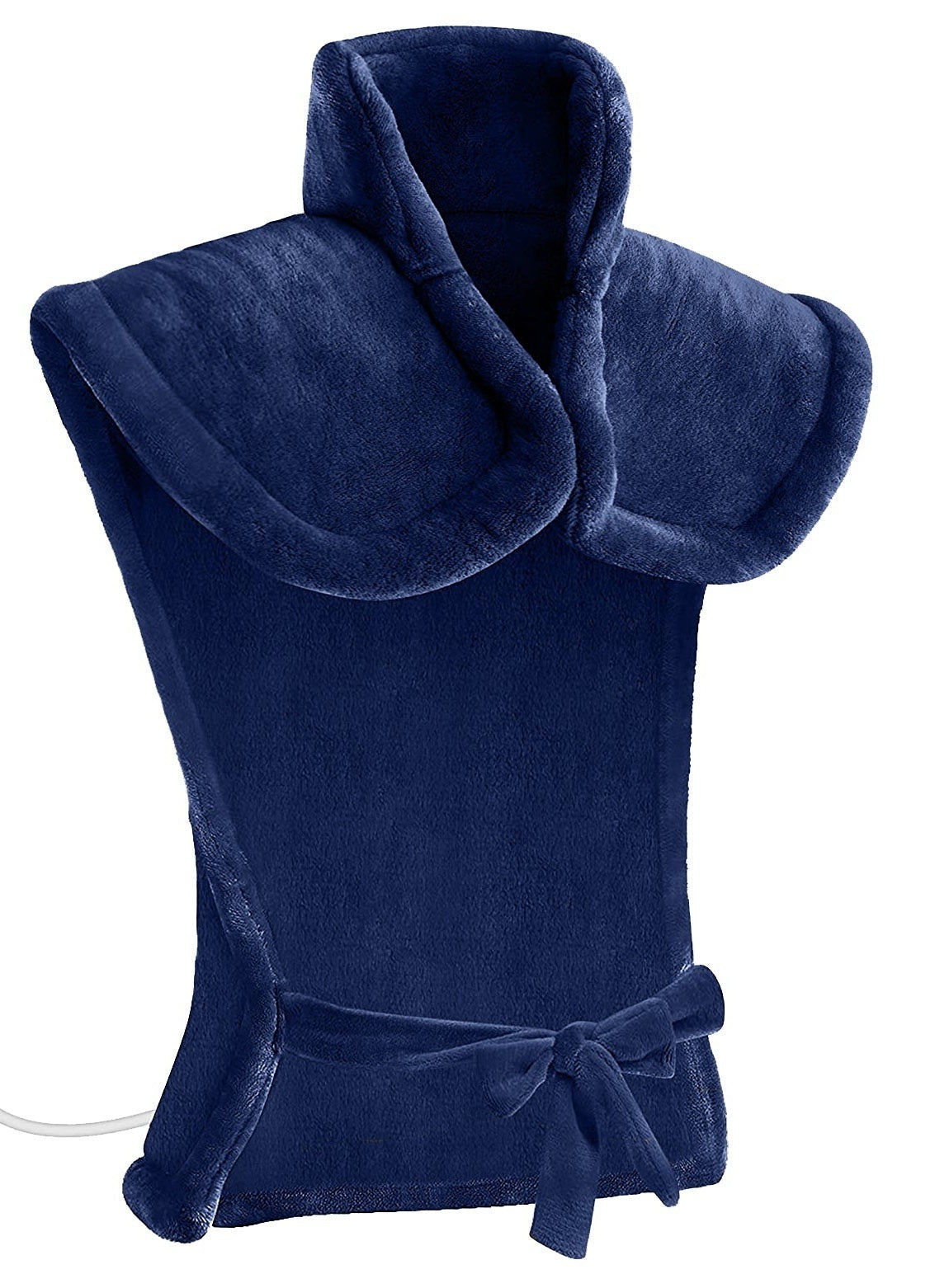 Verzwaard warmtekussen voor nek, schouders en rug met kraag en strik - donkerblauw