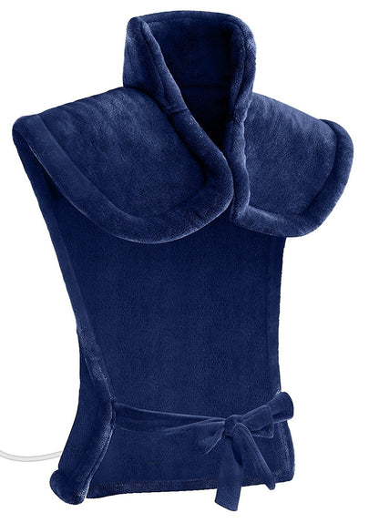 Verzwaard warmtekussen voor nek, schouders en rug met kraag en strik - donkerblauw