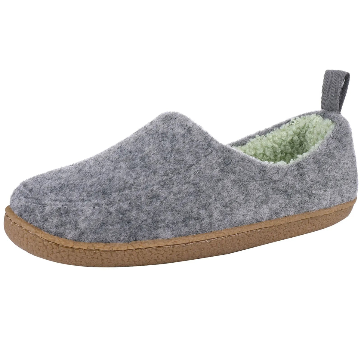 Vilten pantoffels met teddy voering in contrastkleur, lus aan de hiel en rubberen zool - grijs