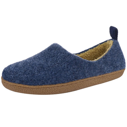 Vilten pantoffels met teddy voering in contrastkleur, lus aan de hiel en rubberen zool - blauw