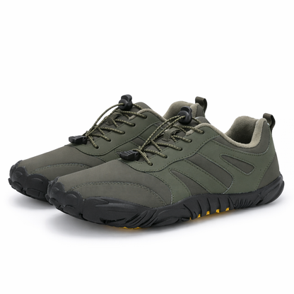 Unisex lage barefoot winterschoenen met koordsluiting en brede neus - olijfgroen