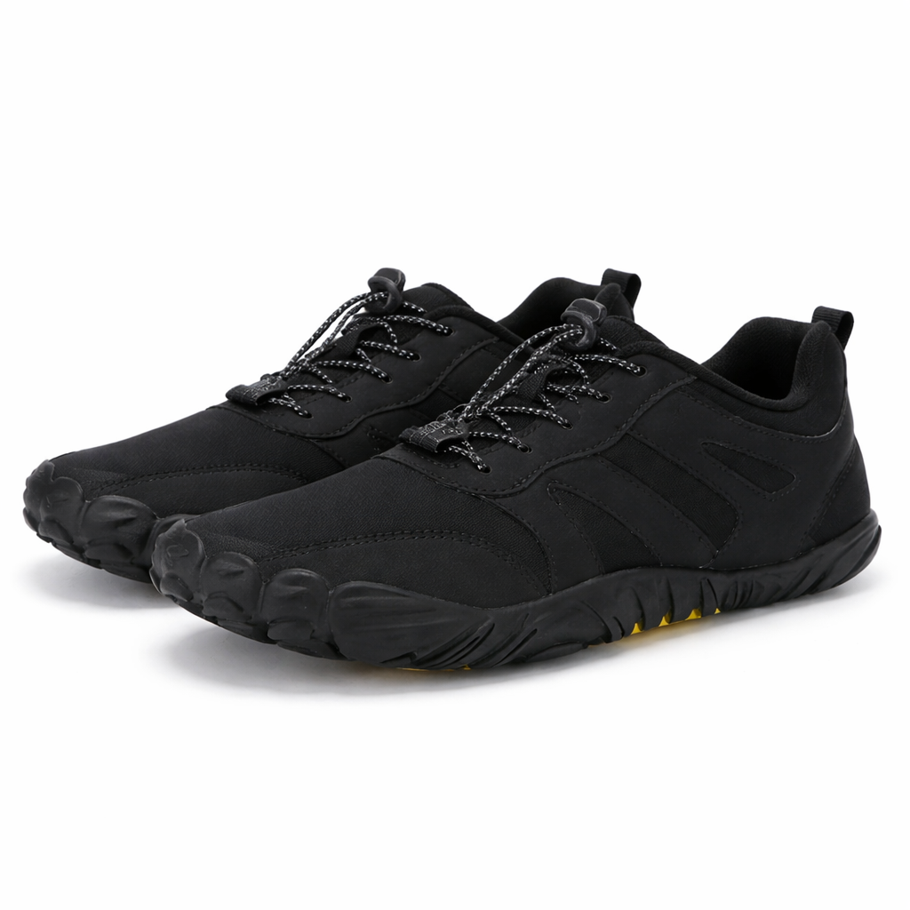Unisex lage barefoot winterschoenen met koordsluiting en brede neus - zwart