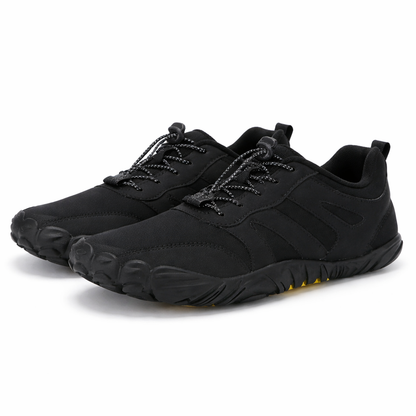 Unisex lage barefoot winterschoenen met koordsluiting en brede neus - zwart