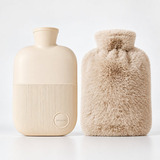 Warmwaterkruik van 1 liter met zachte pluizige hoes - beige