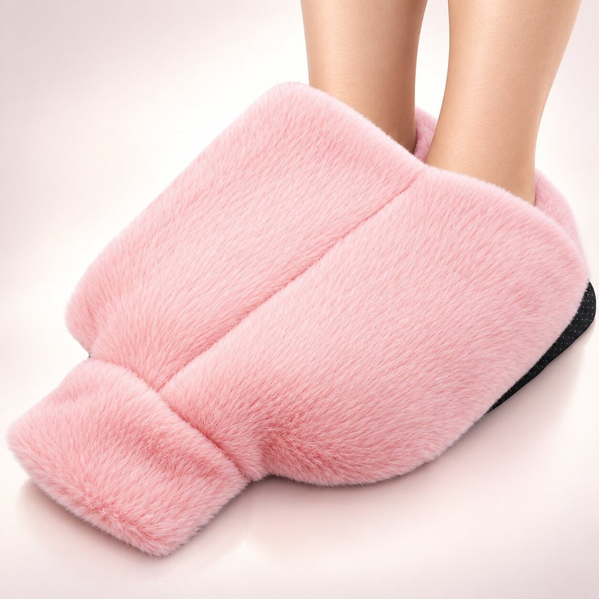 Warmwaterkruik voor de voeten met pluchen voetenzak - roze
