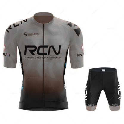 Wielerset voor heren met wielershirt met korte mouw en fietsbroek met zeem - grijs - zonder bretels