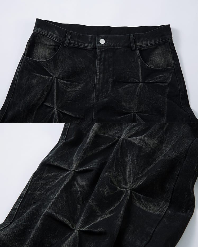 Wijde baggy jeans met geplooide structuur en gewaxte look - beeld 7