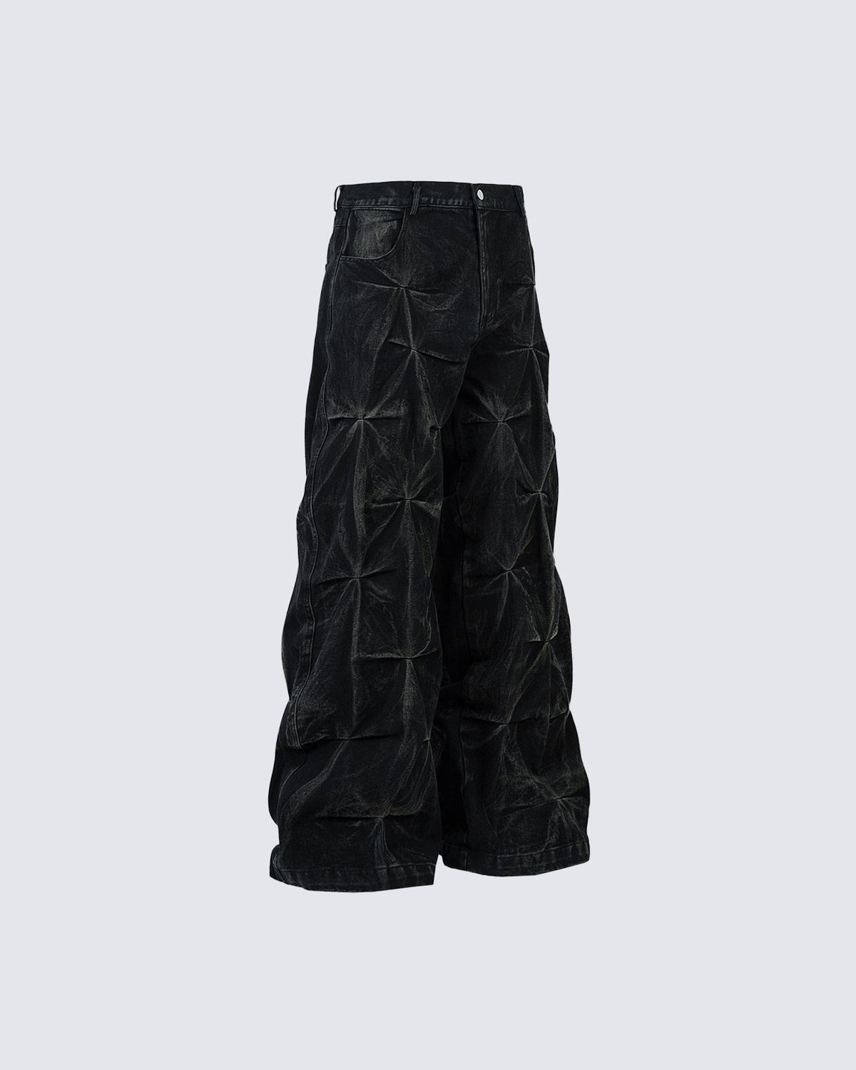 Wijde baggy jeans met geplooide structuur en gewaxte look - beeld 8
