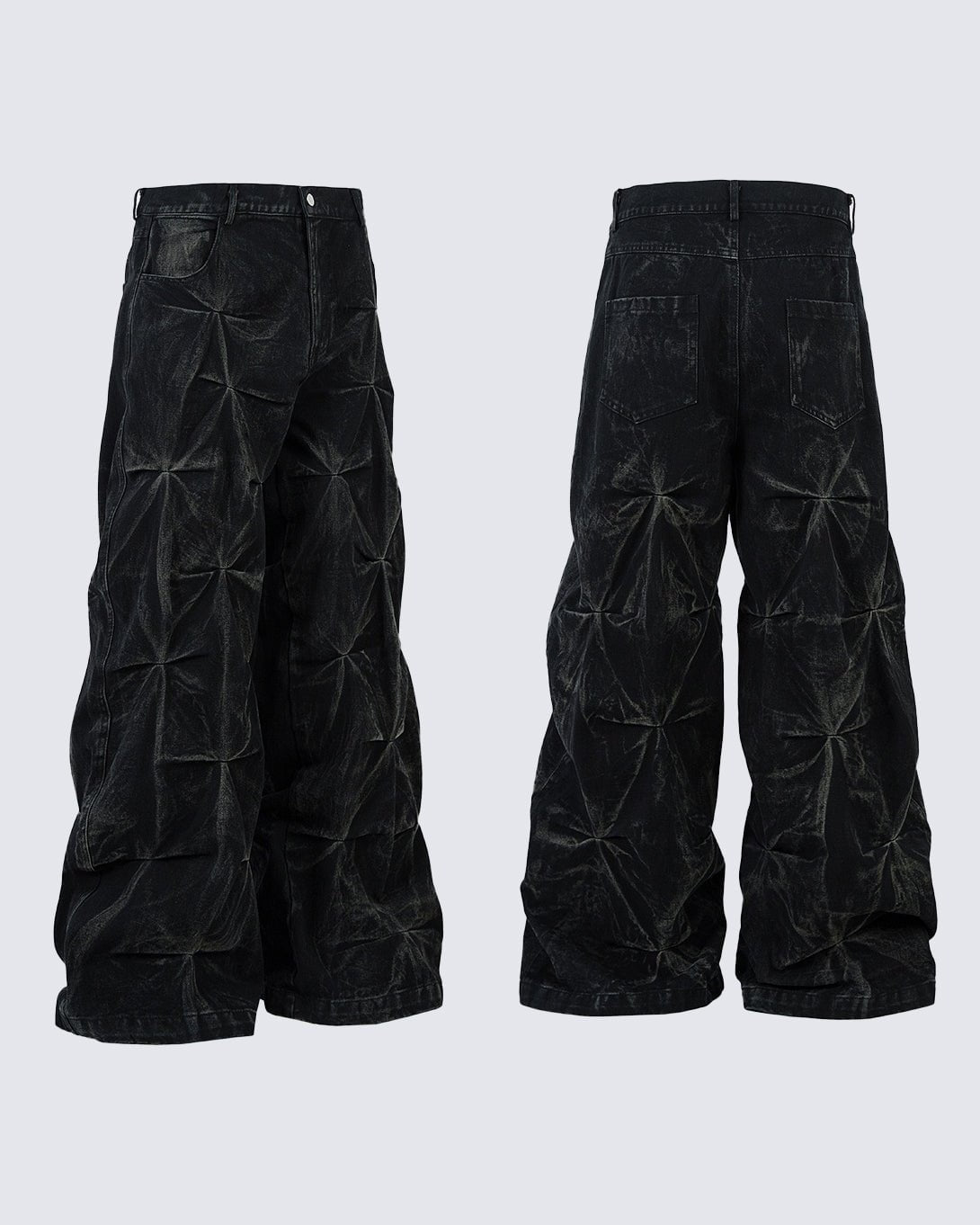 Wijde baggy jeans met geplooide structuur en gewaxte look - beeld 9