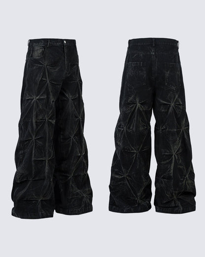 Wijde baggy jeans met geplooide structuur en gewaxte look - beeld 9