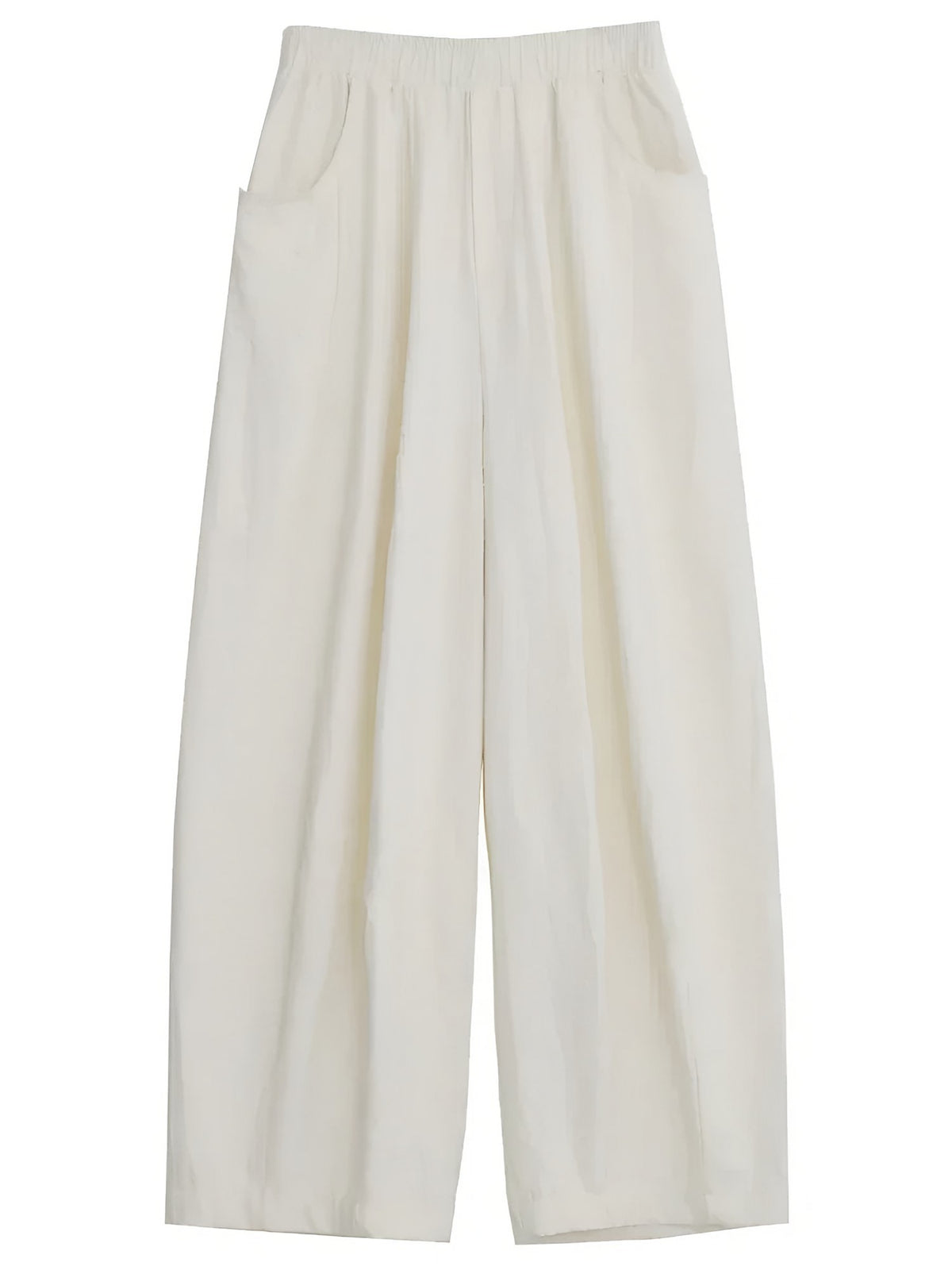 Crème wijde damesbroek met elastische taille en zakken, liggend