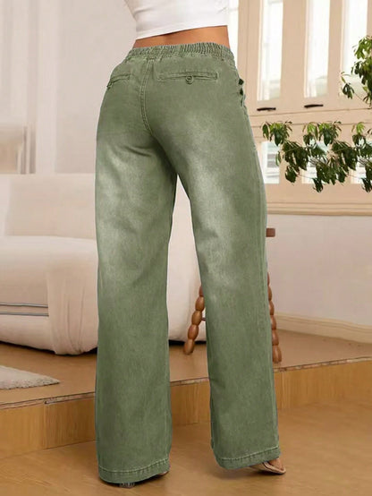 Wijde jeans voor dames met elastische taille, trekkoord en opgestikte zakken - beeld 10