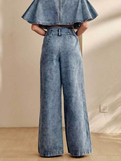 Wijde jeans voor dames met hoge taille, dubbele knoop en naad over de pijp - beeld 6