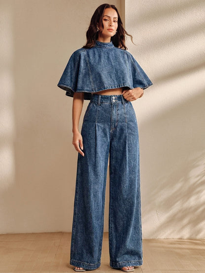 Wijde jeans voor dames met hoge taille, dubbele knoop en naad over de pijp - beeld 8