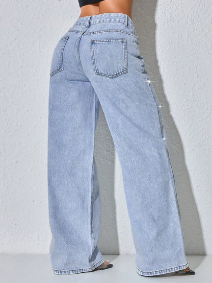 Wijde jeans voor dames met glinsterende steentjes, lage taille en lange pijp - beeld 7