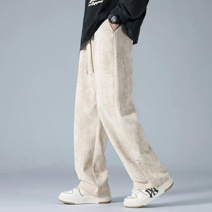 Wijde ribfluwelen broek voor heren met gemêleerde look en trekkoord in de taille - beige