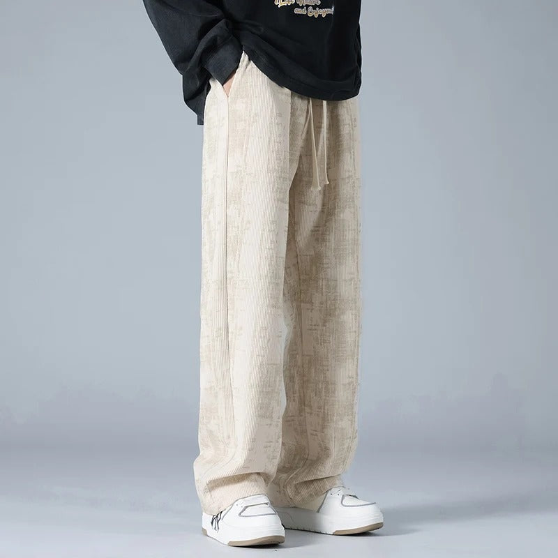 Wijde ribfluwelen broek voor heren met gemêleerde look en trekkoord in de taille - beeld 2