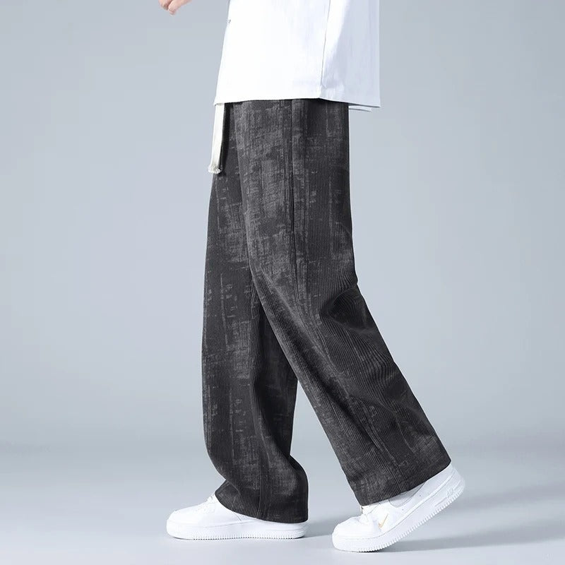 Wijde ribfluwelen broek voor heren met gemêleerde look en trekkoord in de taille - beeld 6