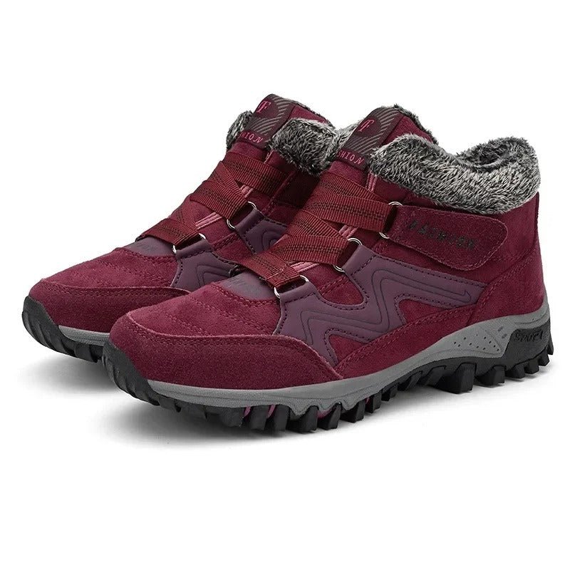 Unisex winterschoenen met elastische banden en bontkraag - wijnrood
