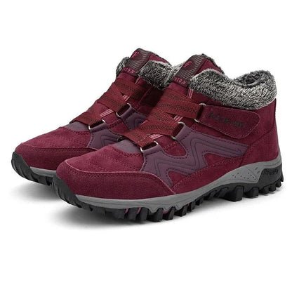 Unisex winterschoenen met elastische banden en bontkraag - wijnrood